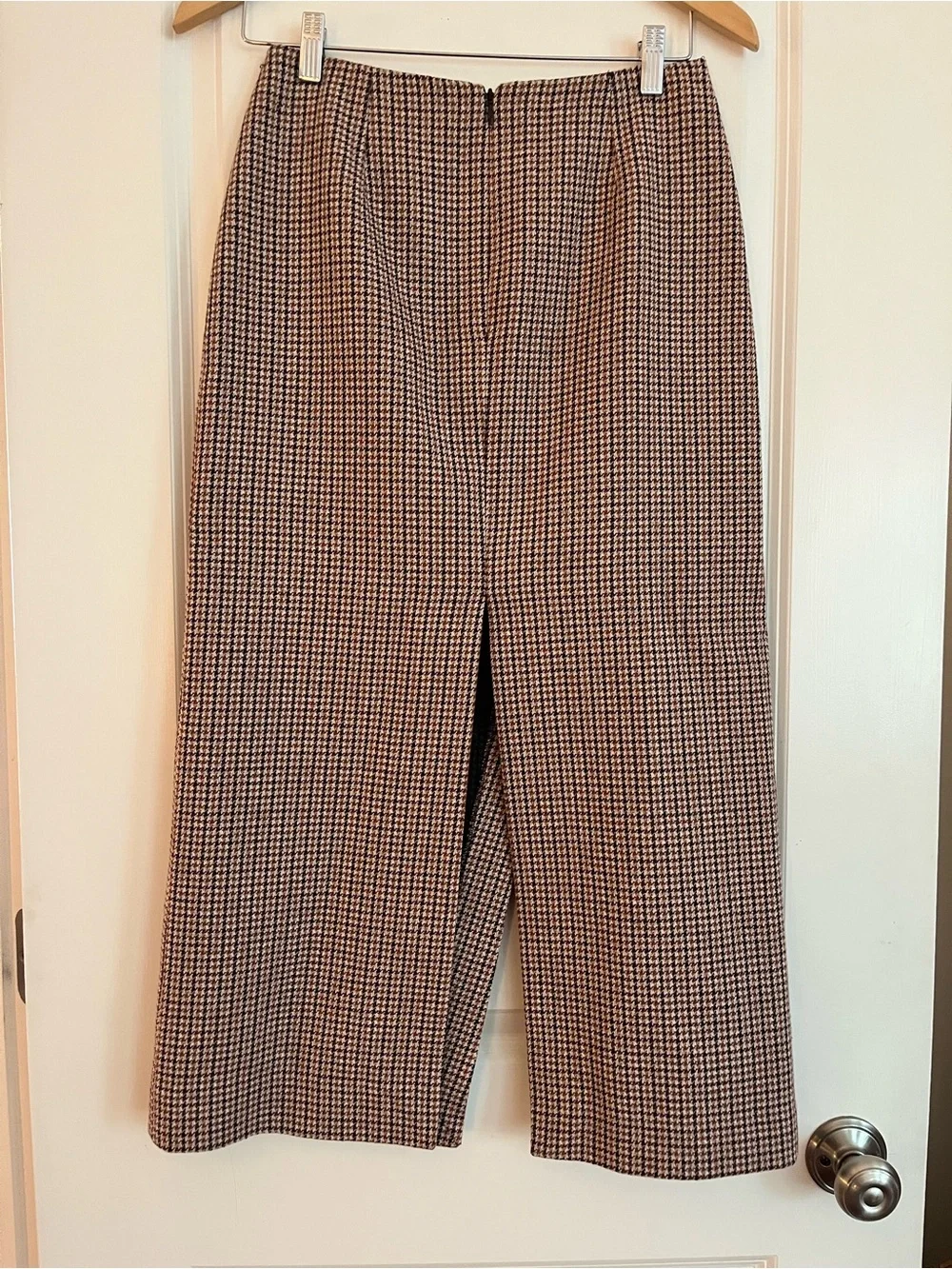 Maje Midi Skirt with Side Slit in Brown Black Cream Houndstooth - Picture 2 of 4